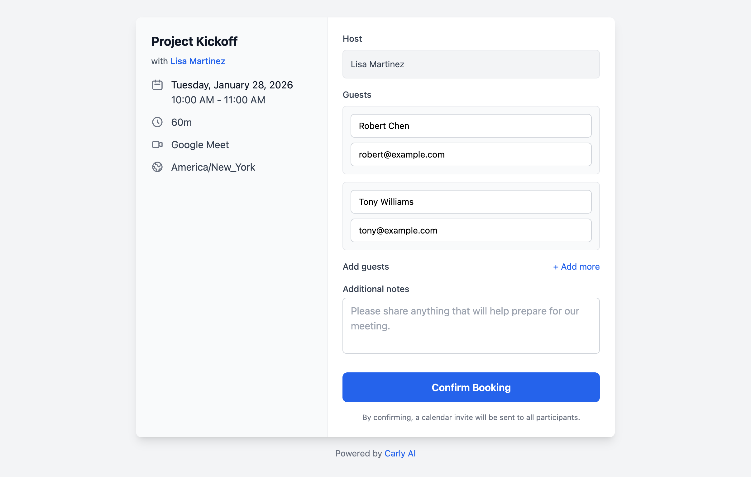 Click-to-Book confirmation page