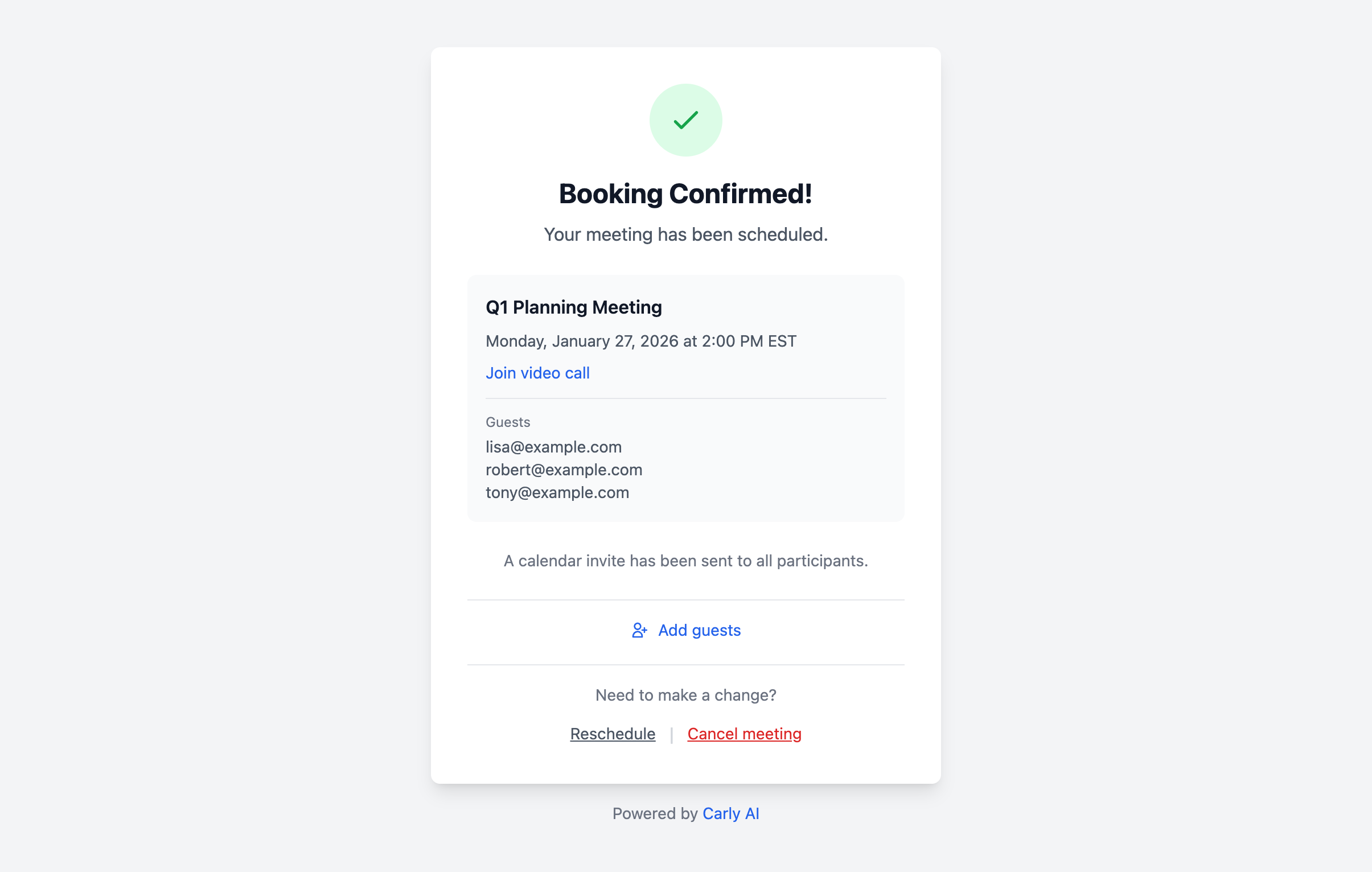 Booking confirmed with management options